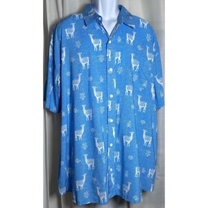 NEW Tipsy Elves Shirt Mens Large Blue Hawaiian AOP All Over Print‎ Llama XXL